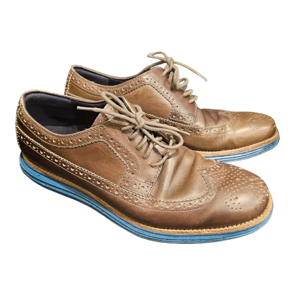 COLE HAAN Lunargrand Taupe Leather‎ Wingtip Oxfords - Size 9 1/2